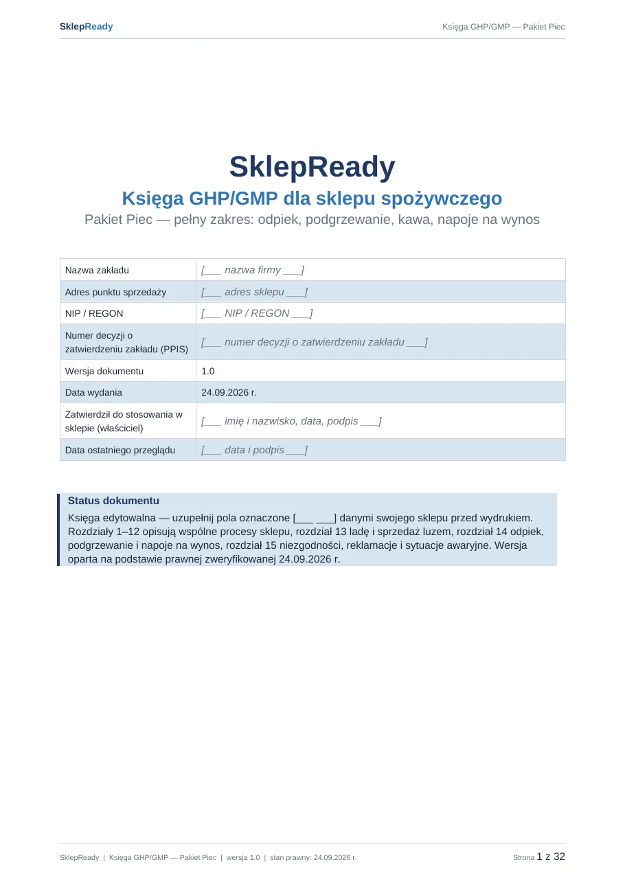 Okładka księgi GHP/GMP z pakietu SklepReady